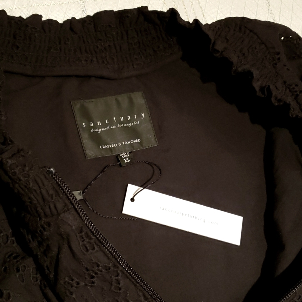 Sanctuary New IN BLOOM Eyelet Bomber Zip-Up Jacket XL Womens Topper Cotton BLACK - Picture 12 of 16